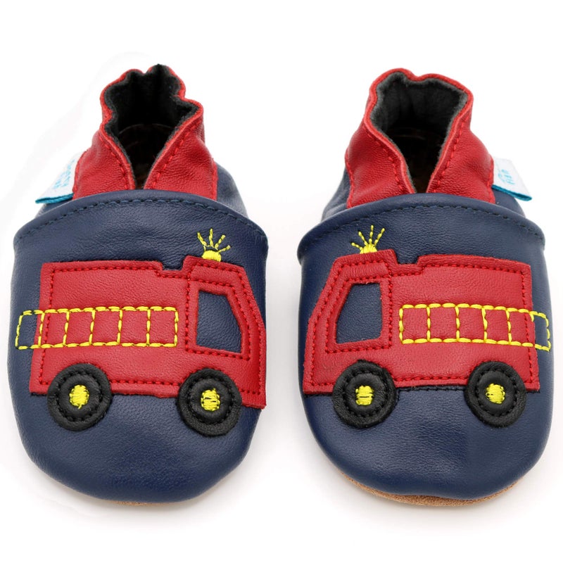 Dotty Fish Soft Sole Leather Infant Shoes Boys pre-Walkers. Navy with Fire Engine. 18-24 Months - Image 3